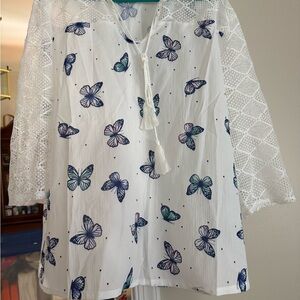 White Lace Butterfly Blouse